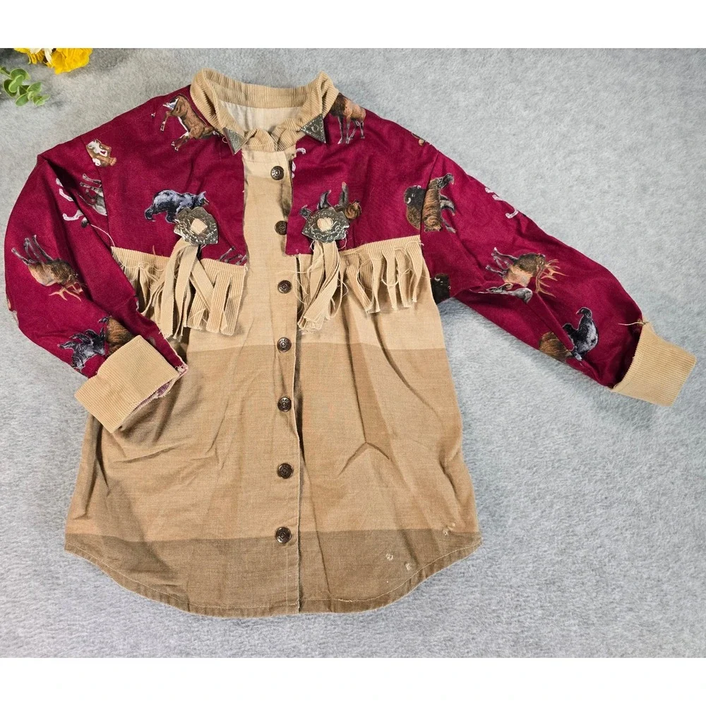 Vintage Western Set Costume Cosplay Kids 2T Tan Burgundy Fringe Corduroy Rodeo